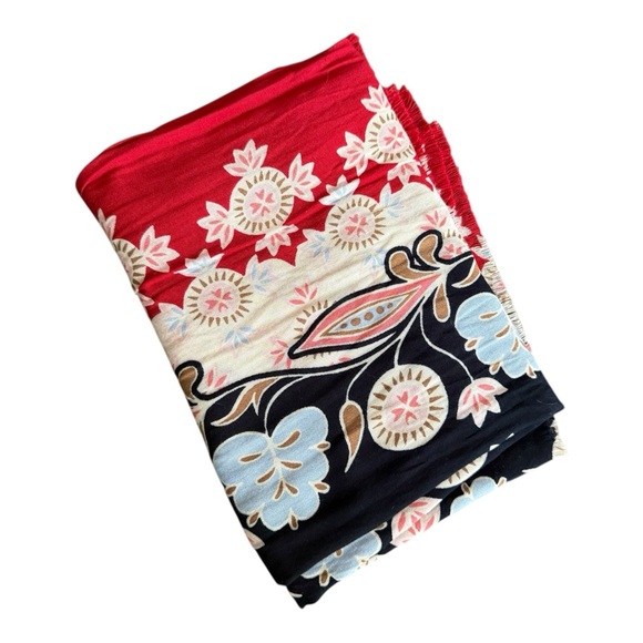 Talbots Nouveau Floral Patterned Scarf 24” x 74”Red Blue White Large Wrap Sarong - Picture 7 of 13